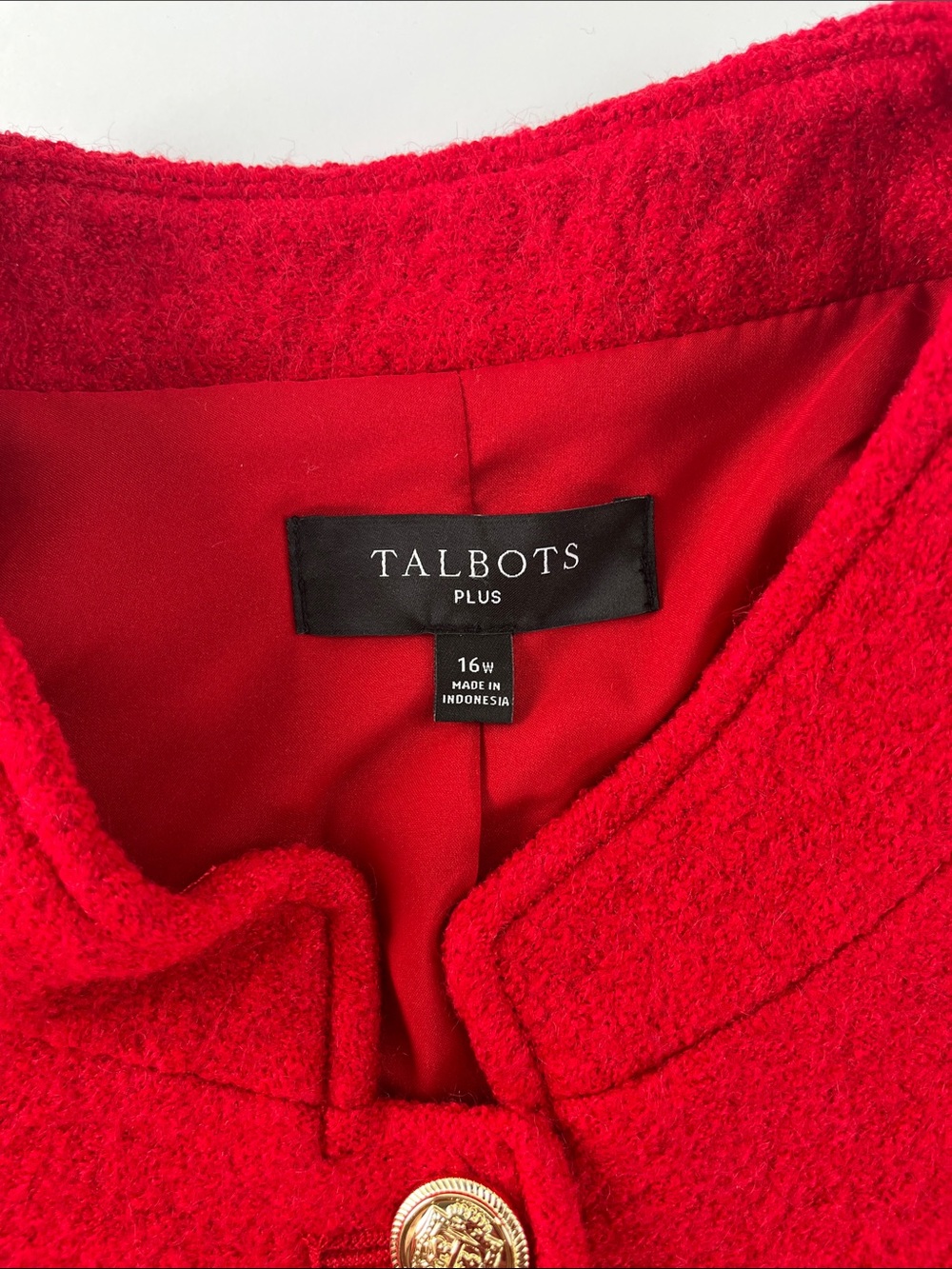Talbots Red Wool Blend Blazer with Pockets Gold-Tone Buttons Sz 16W - Picture 3 of 10